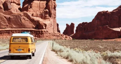 A yellow van that CarGuard Administration can cover takes a road trip through the desert