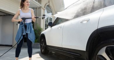 professional car wash with pressure washer